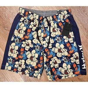 Hurley Men's Navy & Tropical Swim Shorts With Graphic Size Small
